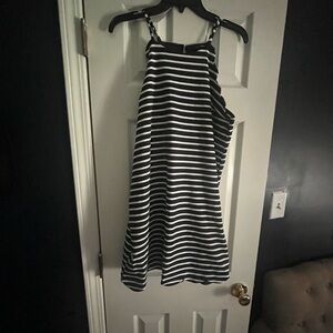 Navy and White Scalloped Edge Striped Dress